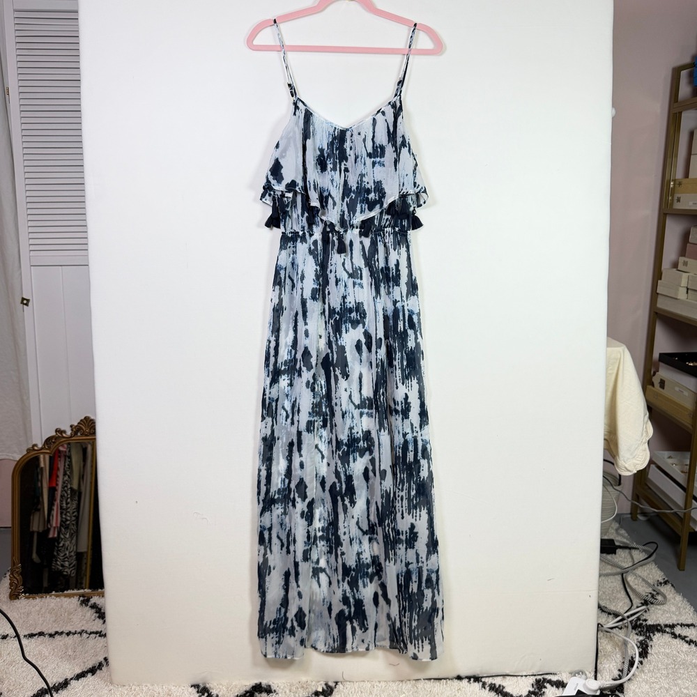 ABERCROMBIE & FITCH Blue White Tie Dye Ruffle Tassel Maxi Dress Small